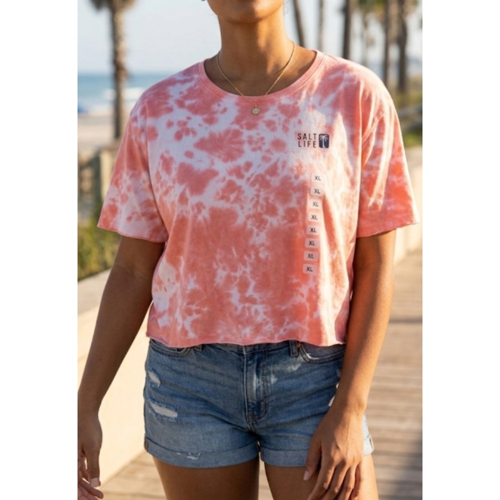 Salt‎ Life Tie Dye Crop Top Coral Crop T-Shirt Blouse Size  Size XL NWT